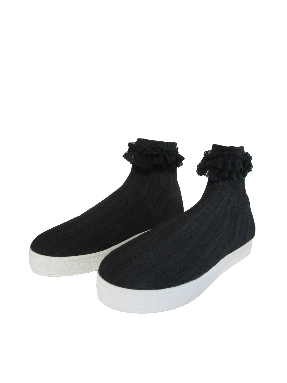 Opening Ceremony Bobby Ruffled Knit Sock Sneakers Black White Platform EU40 NIB